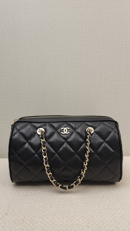 Chanel Black Caviar 25P Bowling Bag (GHW)