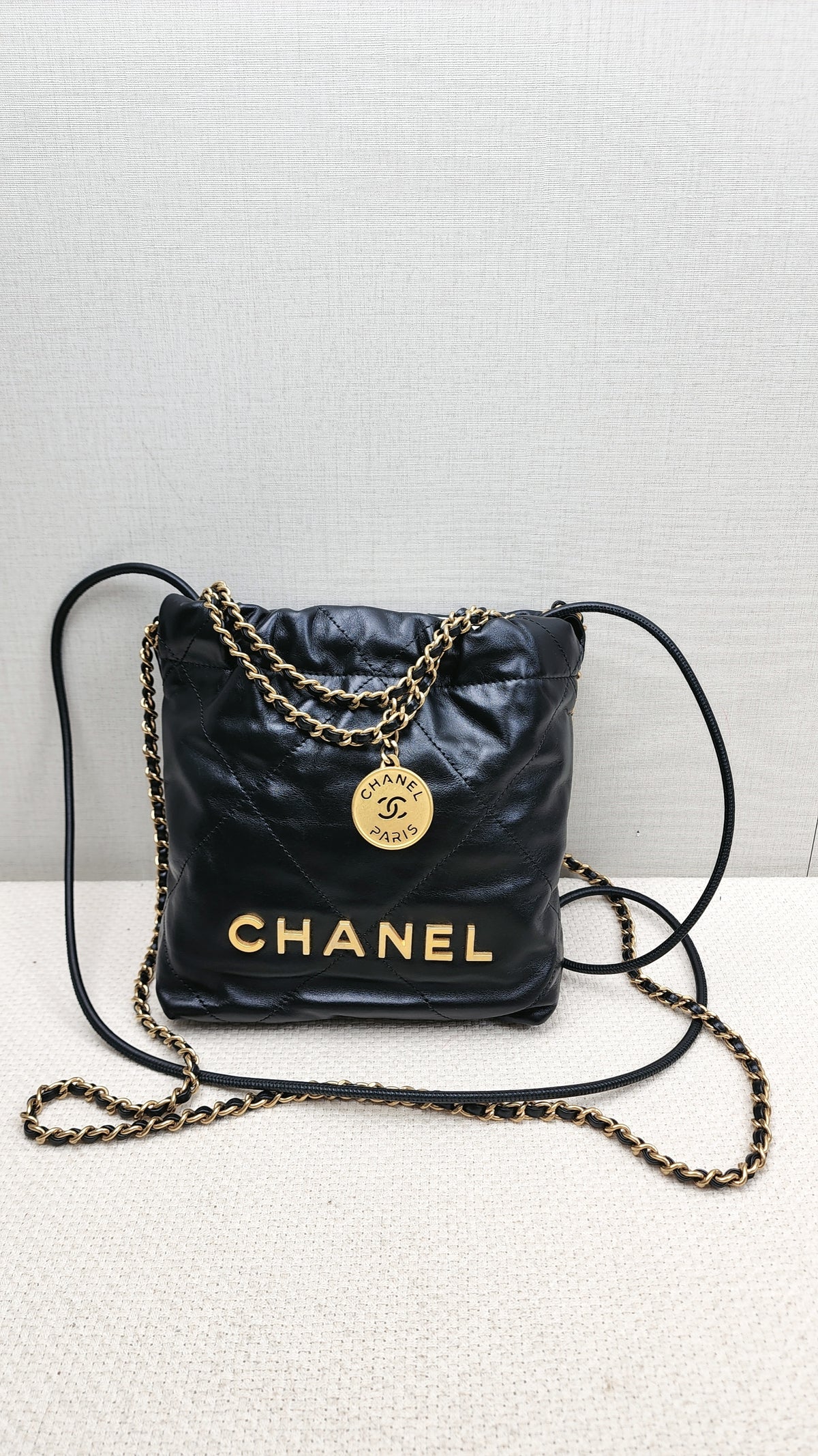 Chanel Black Lambskin Mini 22 Bag (GHW)