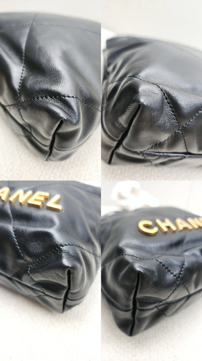 Chanel Black Lambskin Mini 22 Bag (GHW)