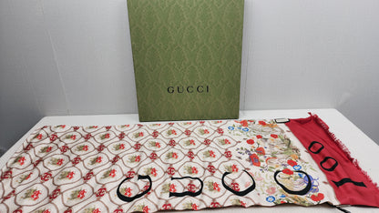 Gucci 100th Anniversary Silk Floral GG Stole 35 x 180cm