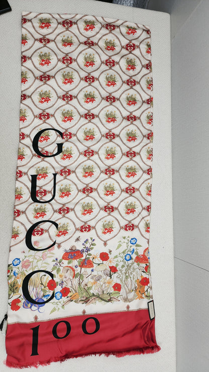 Gucci 100th Anniversary Silk Floral GG Stole 35 x 180cm