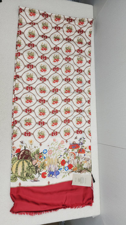 Gucci 100th Anniversary Silk Floral GG Stole 35 x 180cm