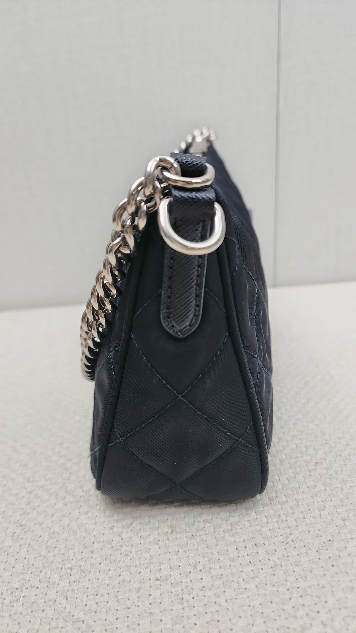 Prada Black Nylon Tessuto Impuntu Chain Crossbody Bag