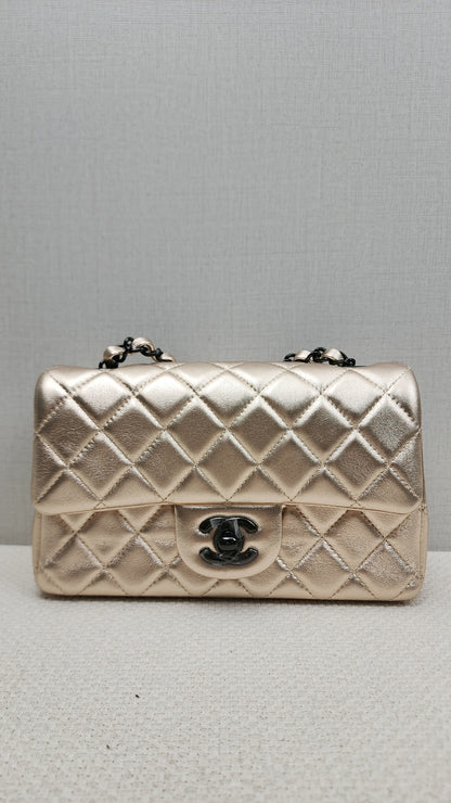 Chanel Metallic Gold Lambskin Classic Mini Rectangular Flap Bag (BHW)