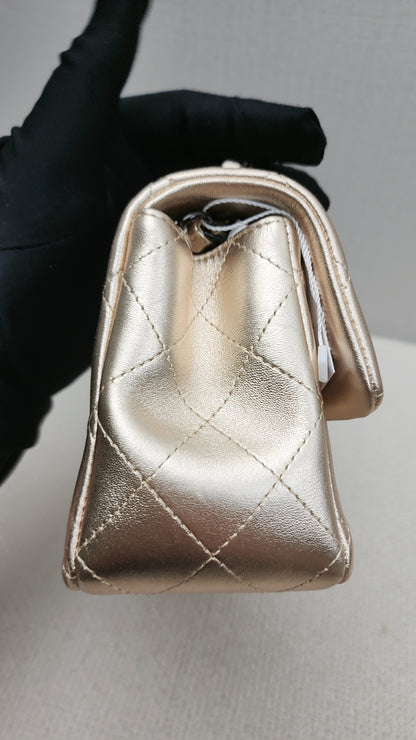 Chanel Metallic Gold Lambskin Classic Mini Rectangular Flap Bag (BHW)