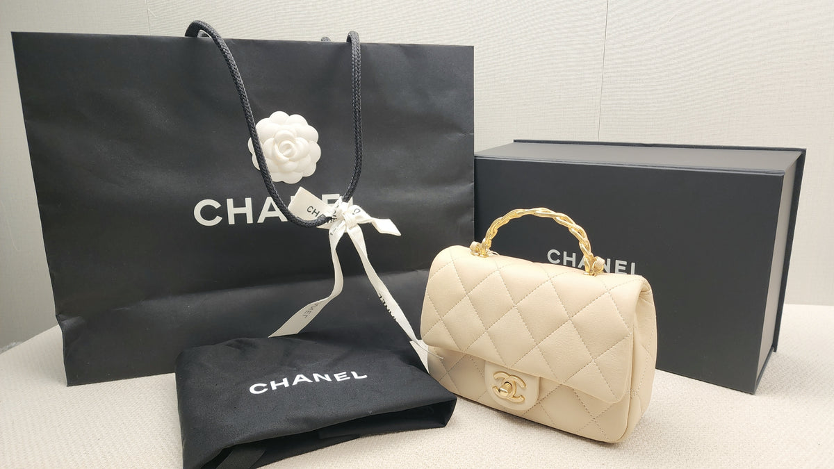 Chanel Beige Lambskin 25C Enamel Top Handle Flap Bag (GHW)