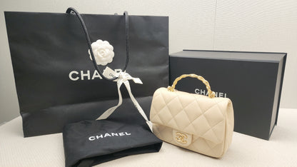 Chanel Beige Lambskin 25C Enamel Top Handle Flap Bag (GHW)