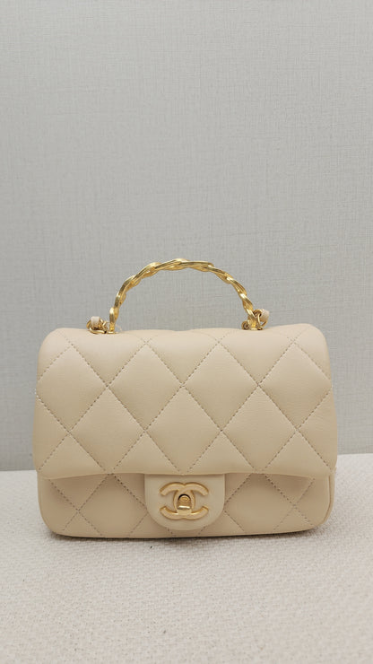 Chanel Beige Lambskin 25C Enamel Top Handle Flap Bag (GHW)
