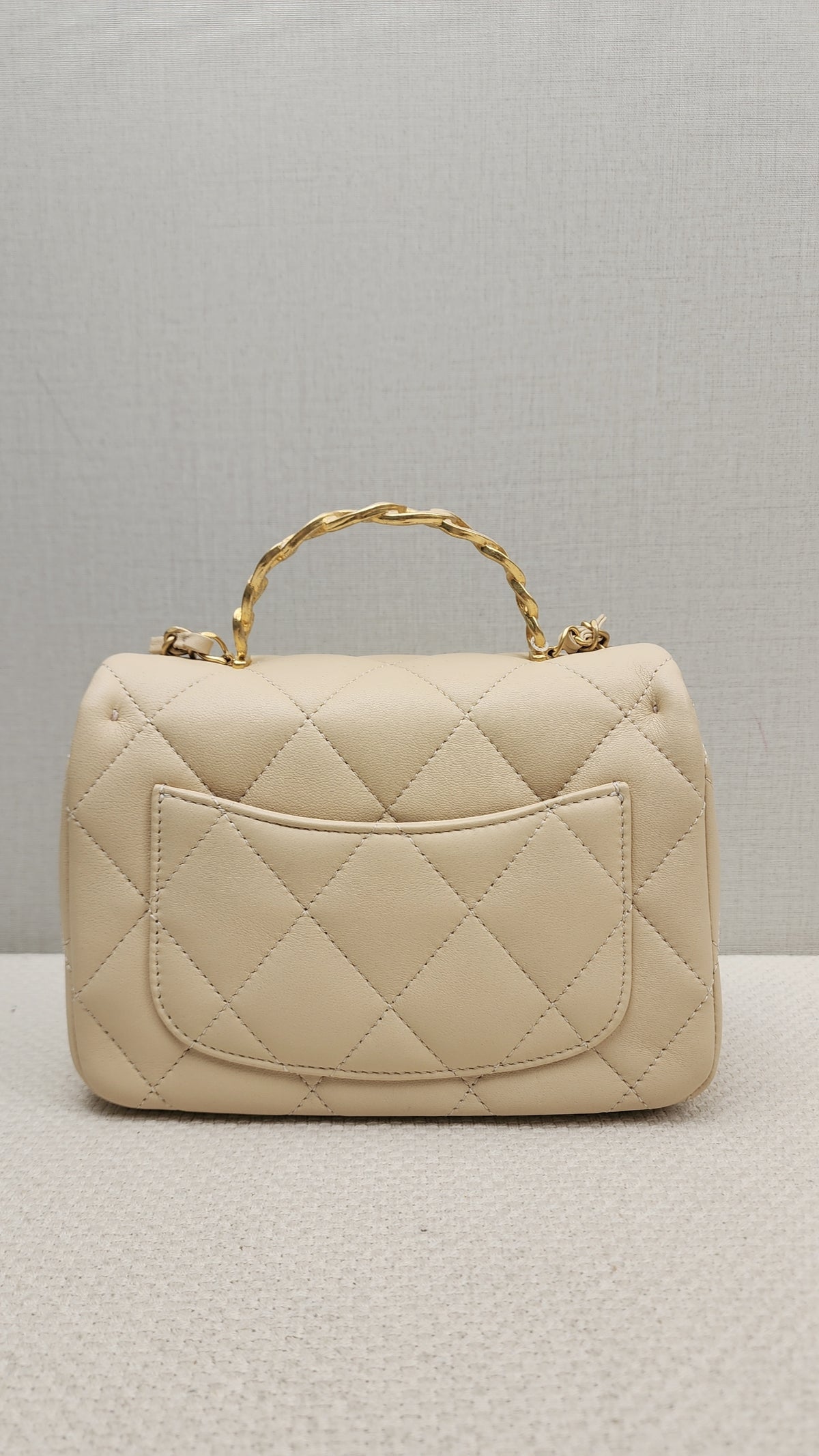 Chanel Beige Lambskin 25C Enamel Top Handle Flap Bag (GHW)