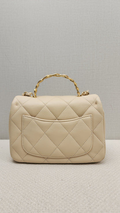 Chanel Beige Lambskin 25C Enamel Top Handle Flap Bag (GHW)