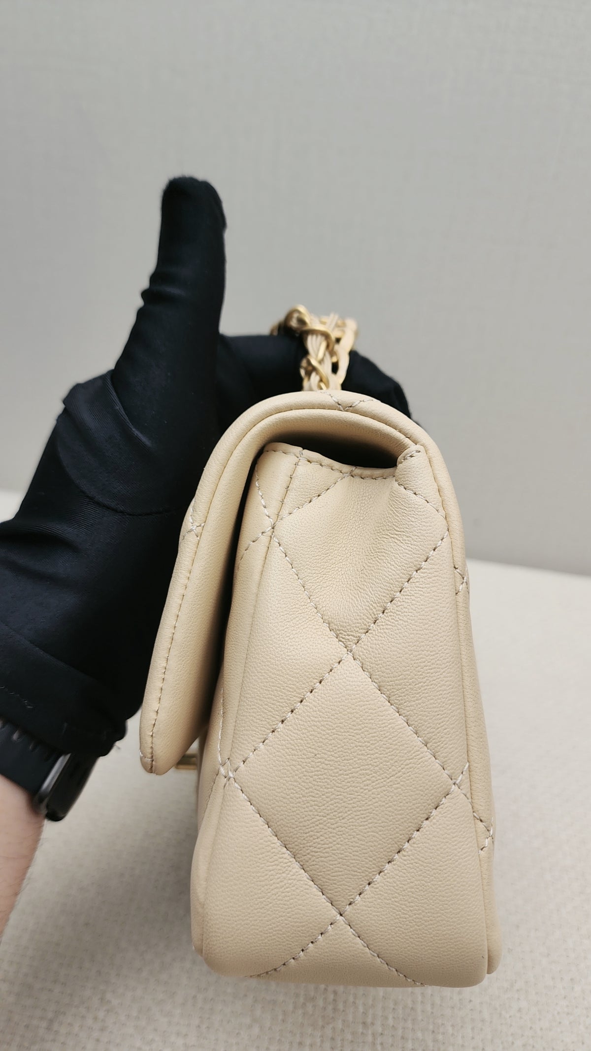 Chanel Beige Lambskin 25C Enamel Top Handle Flap Bag (GHW)
