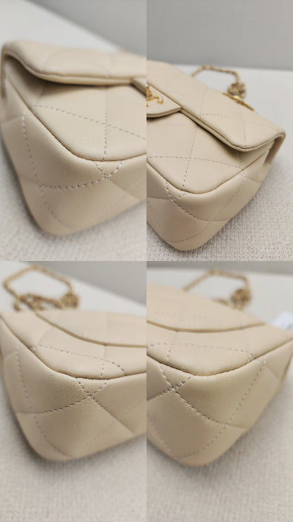 Chanel Beige Lambskin 25C Enamel Top Handle Flap Bag (GHW)