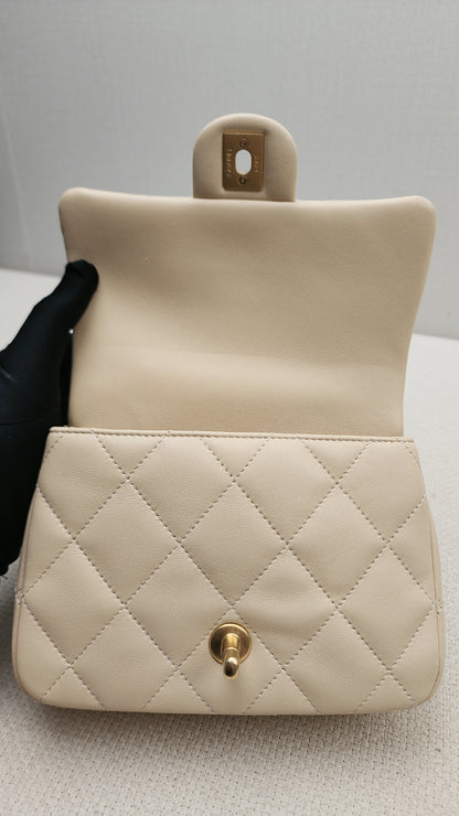 Chanel Beige Lambskin 25C Enamel Top Handle Flap Bag (GHW)