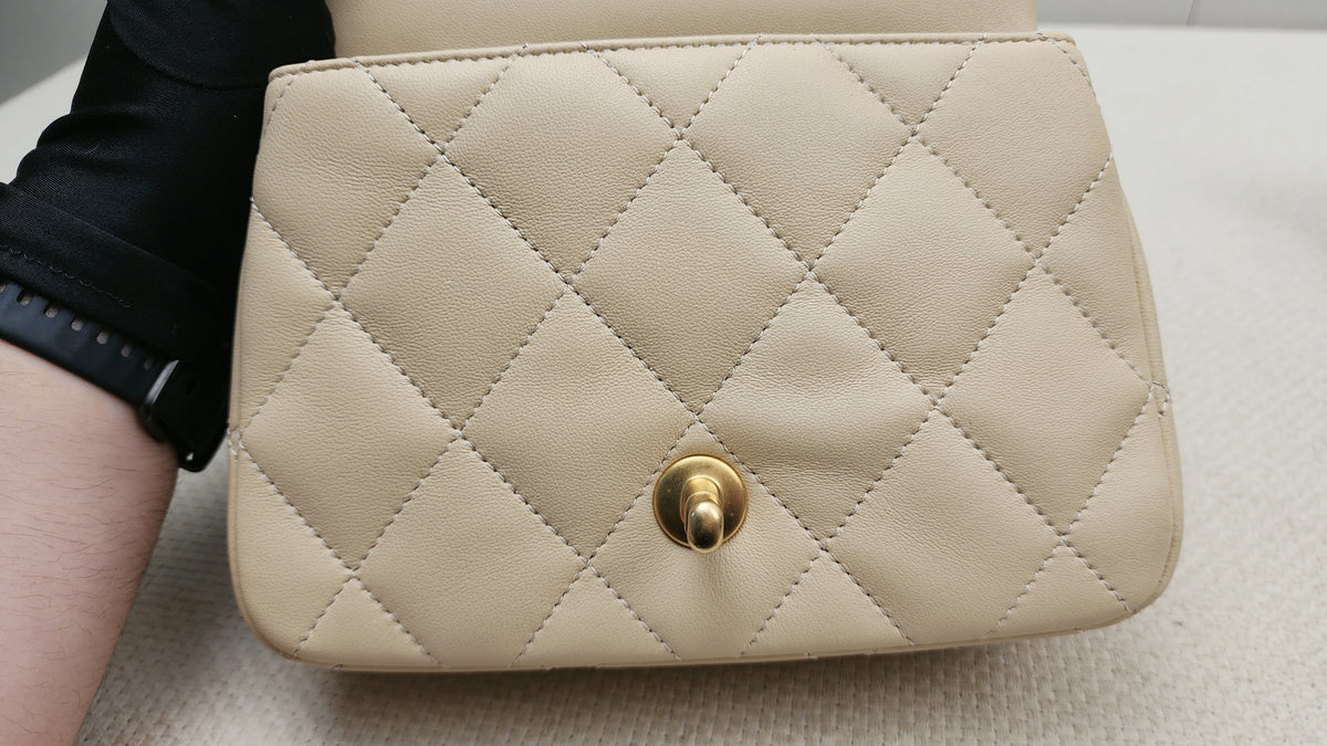 Chanel Beige Lambskin 25C Enamel Top Handle Flap Bag (GHW)