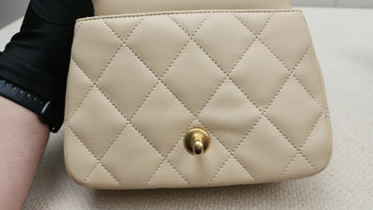 Chanel Beige Lambskin 25C Enamel Top Handle Flap Bag (GHW)