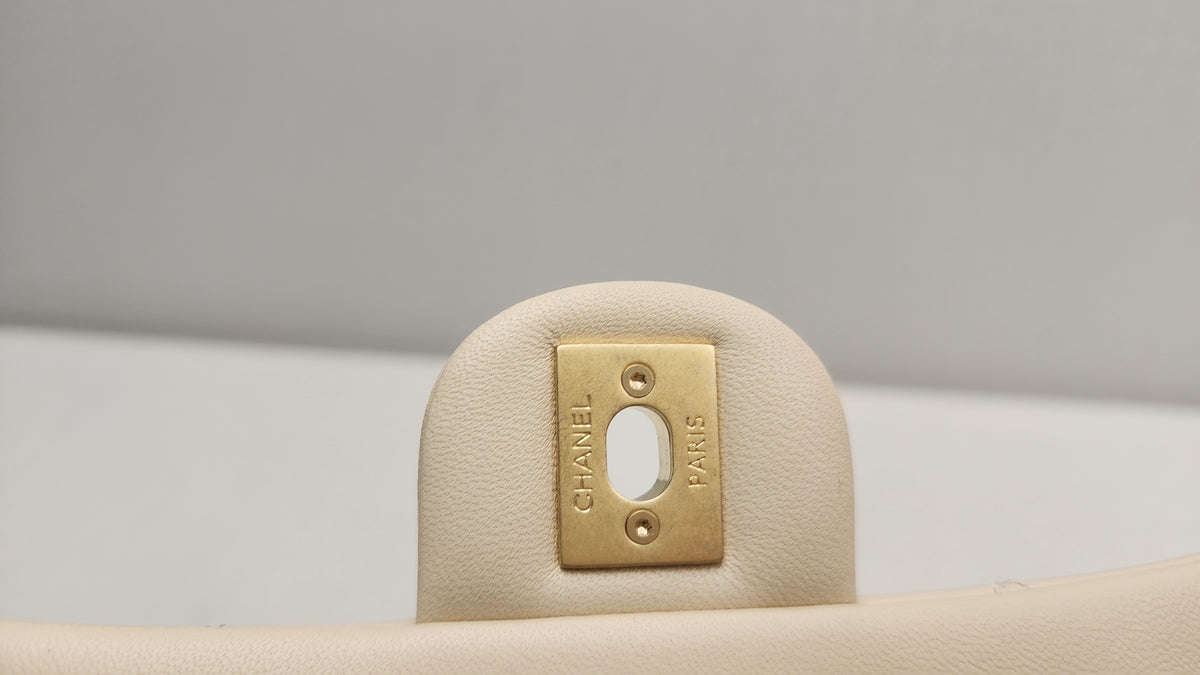 Chanel Beige Lambskin 25C Enamel Top Handle Flap Bag (GHW)