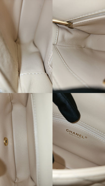 Chanel Beige Lambskin 25C Enamel Top Handle Flap Bag (GHW)