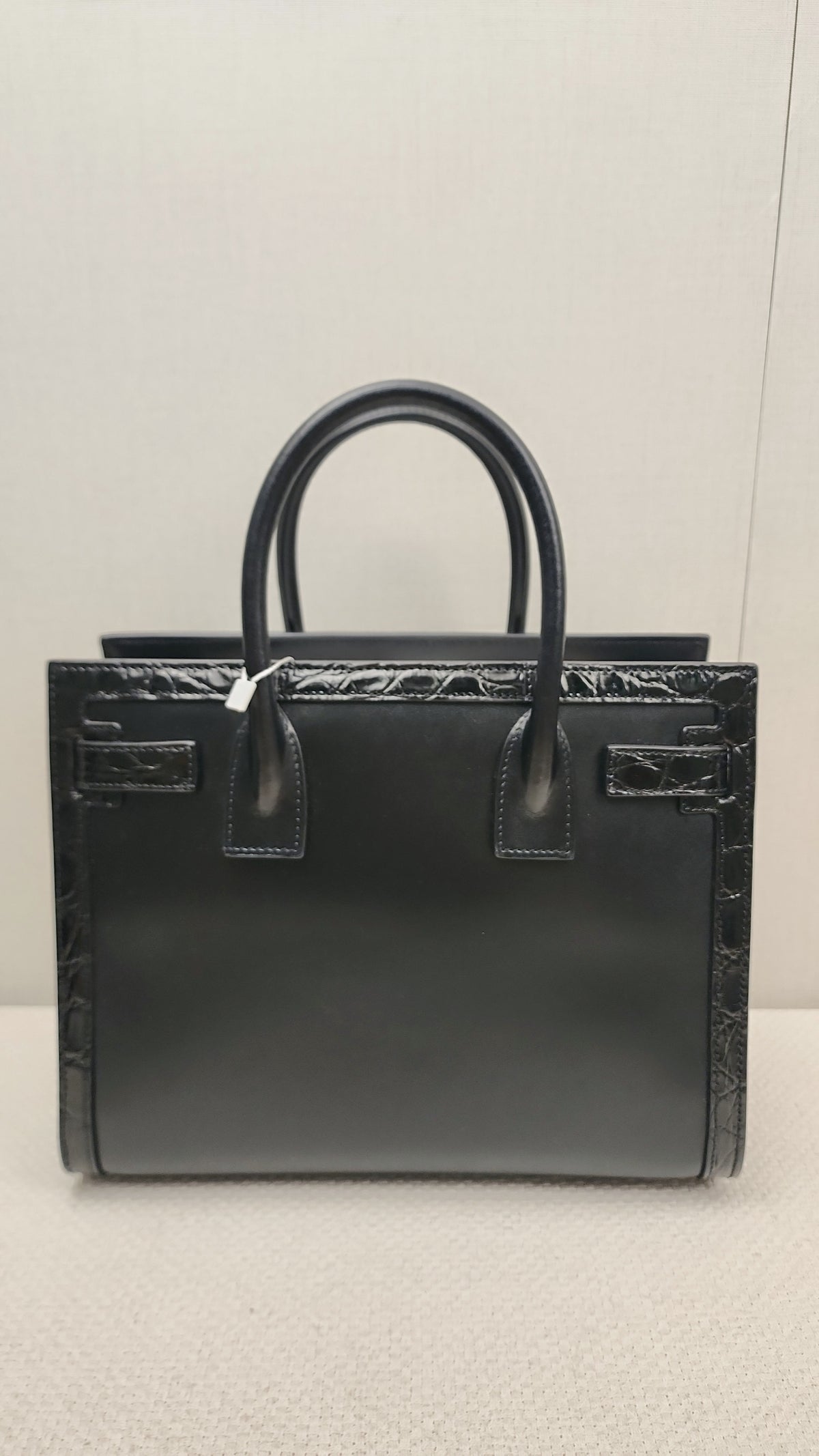 YSL Black Calfskin Sac De Jour Baby with Croc Trim