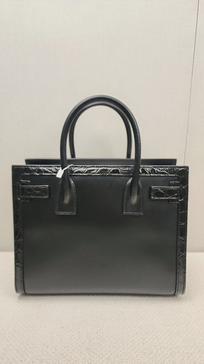 YSL Black Calfskin Sac De Jour Baby with Croc Trim