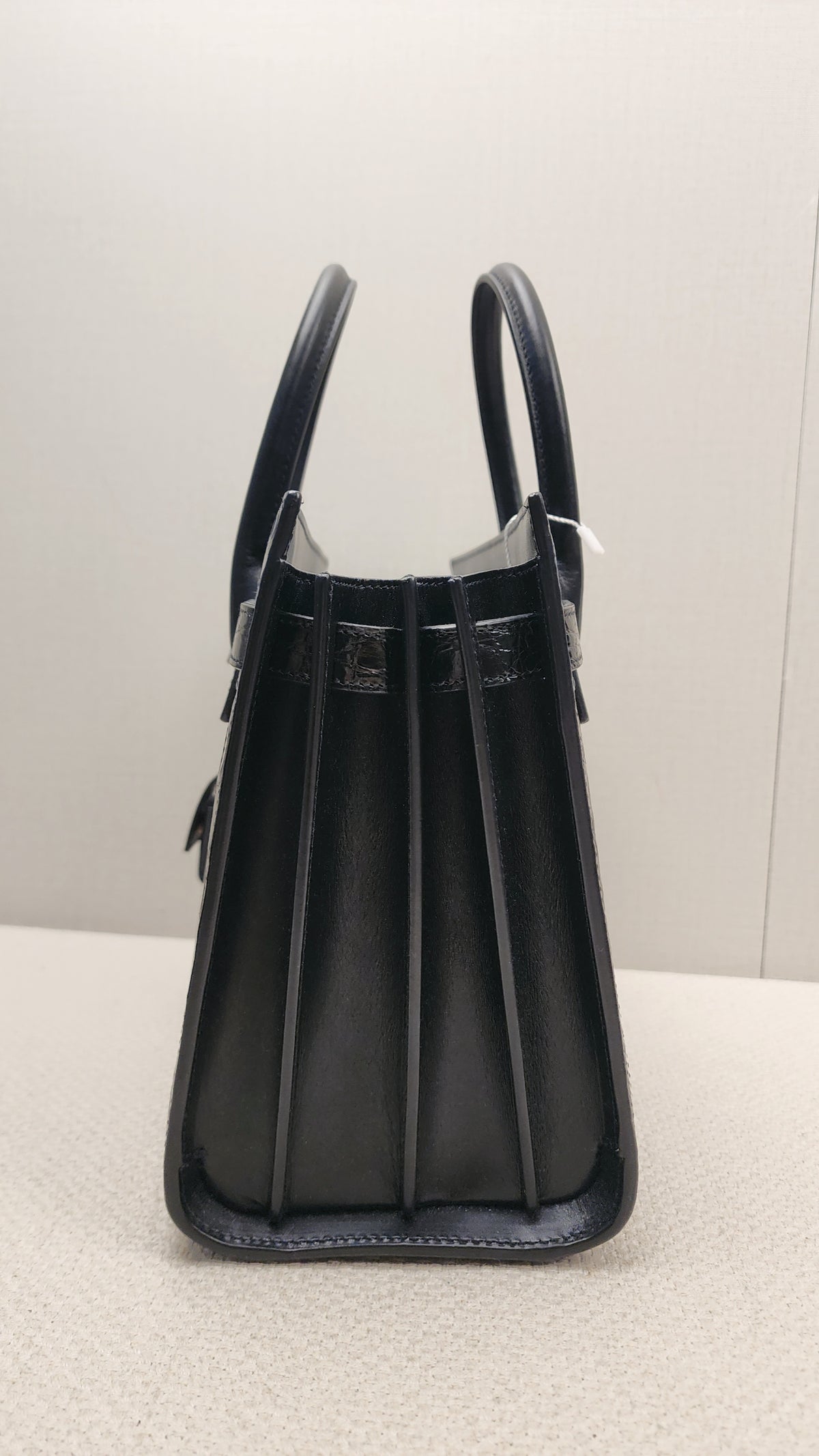 YSL Black Calfskin Sac De Jour Baby with Croc Trim