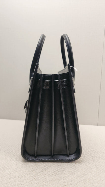 YSL Black Calfskin Sac De Jour Baby with Croc Trim