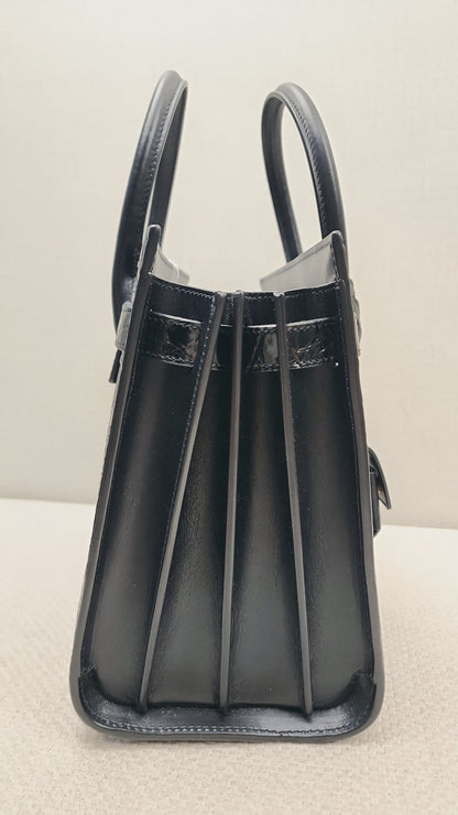 YSL Black Calfskin Sac De Jour Baby with Croc Trim