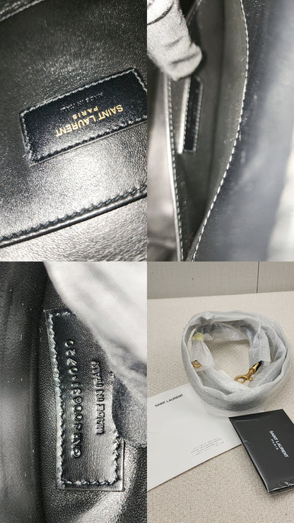 YSL Black Calfskin Sac De Jour Baby with Croc Trim