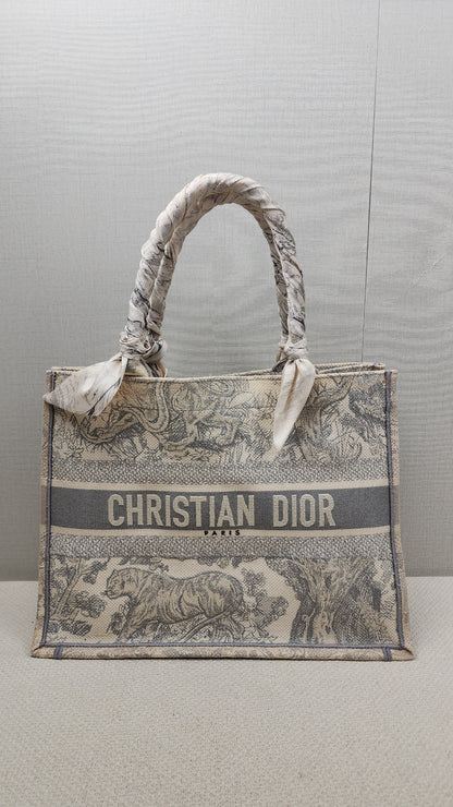 Dior Grey Toile de Jouy Medium Book Tote