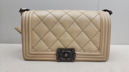 Chanel Beige Calfskin Wildstitch Old Medium Boy
