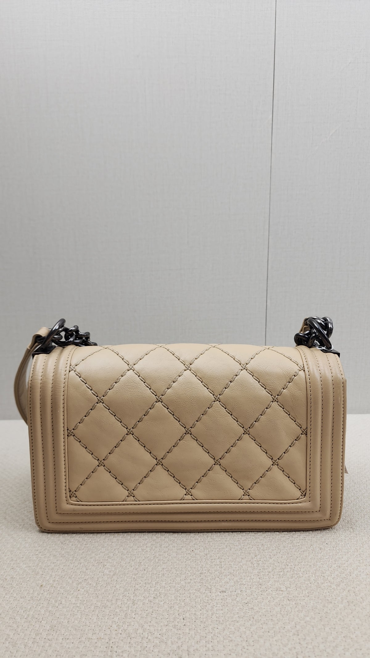 Chanel Beige Calfskin Wildstitch Old Medium Boy