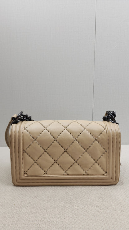 Chanel Beige Calfskin Wildstitch Old Medium Boy