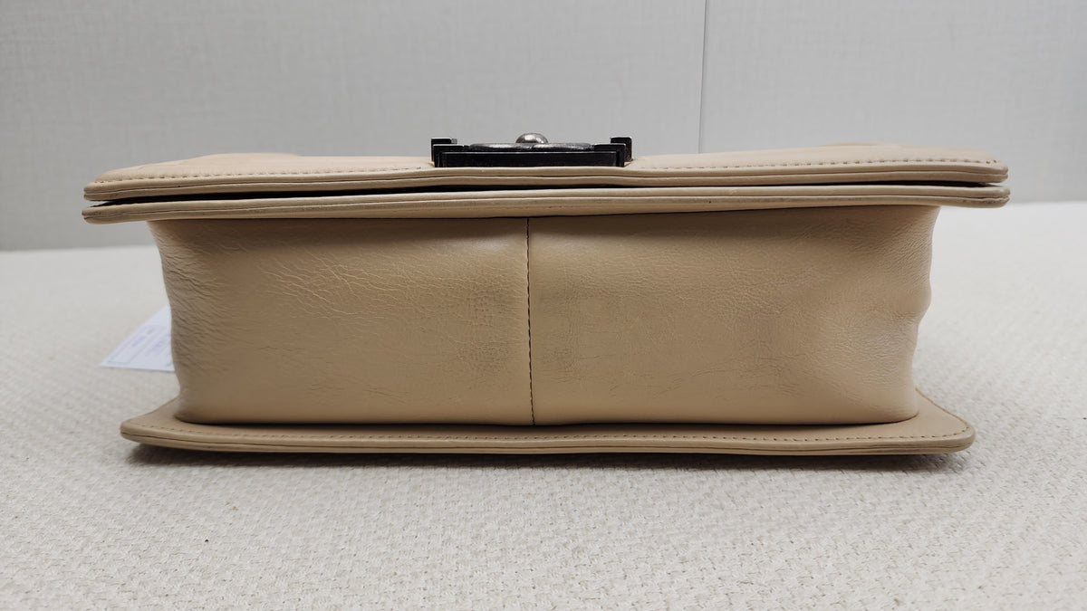 Chanel Beige Calfskin Wildstitch Old Medium Boy