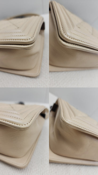 Chanel Beige Calfskin Wildstitch Old Medium Boy