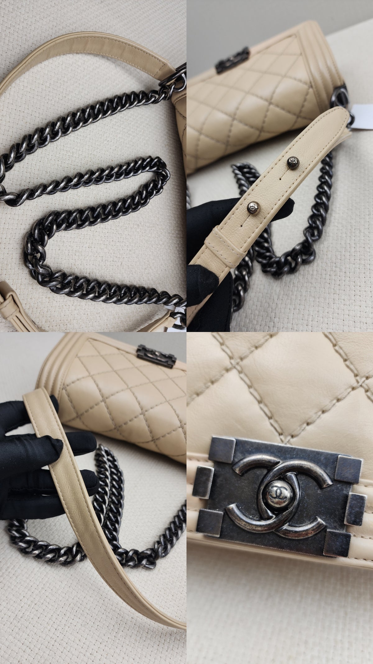Chanel Beige Calfskin Wildstitch Old Medium Boy