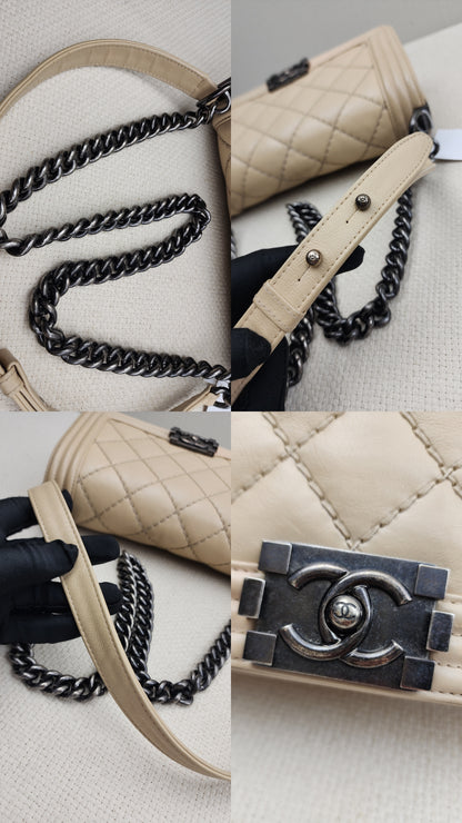 Chanel Beige Calfskin Wildstitch Old Medium Boy