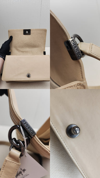 Chanel Beige Calfskin Wildstitch Old Medium Boy