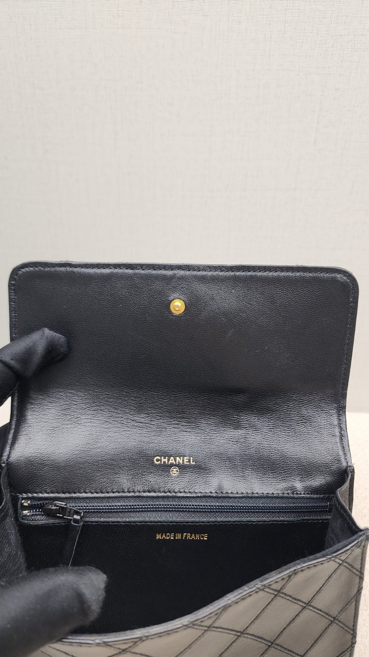 Chanel Black Lambskin Square Clutch
