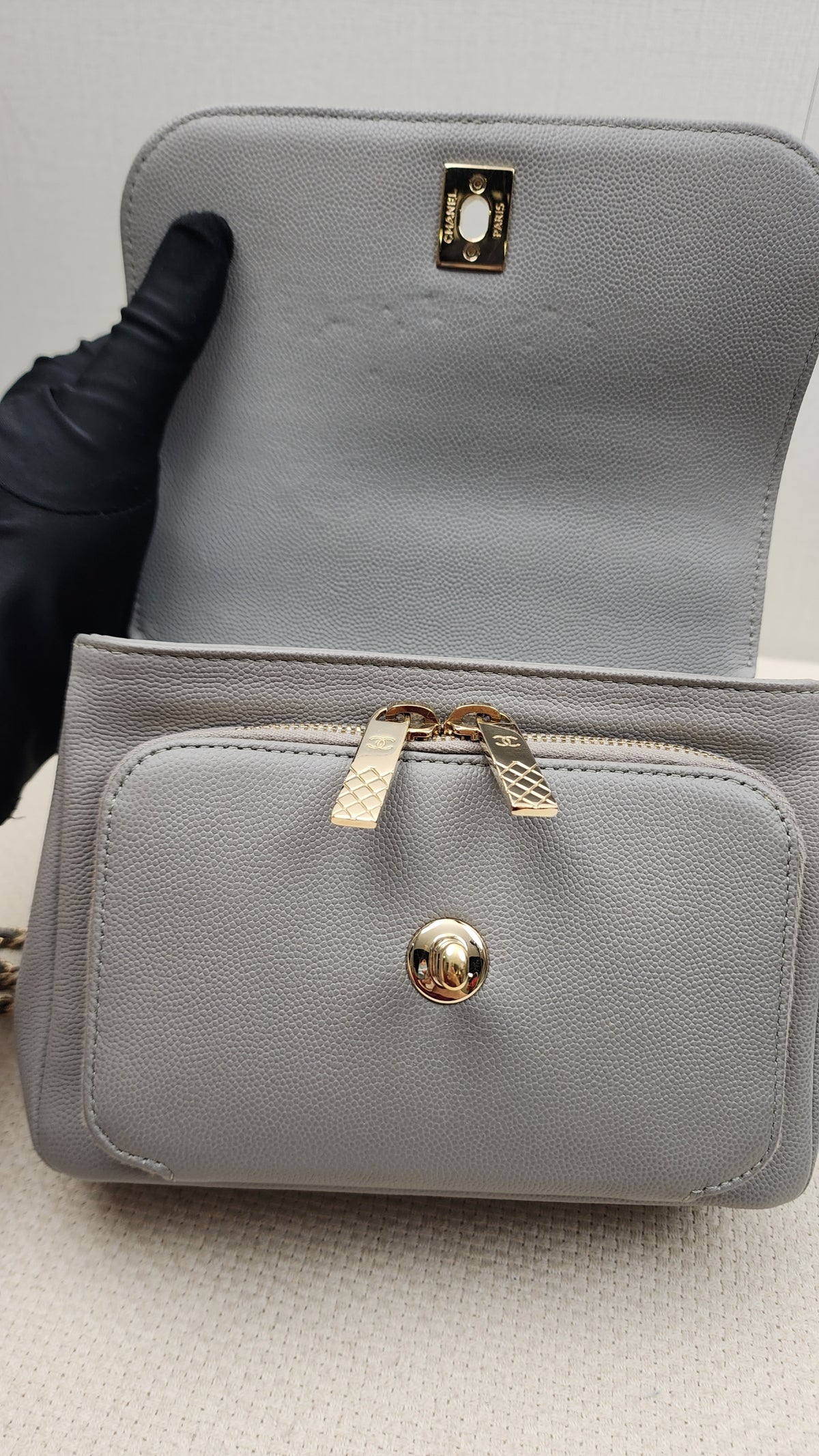 Chanel Grey Caviar Quilted Business Affiliate Flap