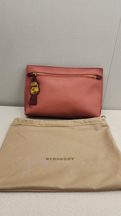 Burberry Pink Bicolor Leather Pendleton Clutch