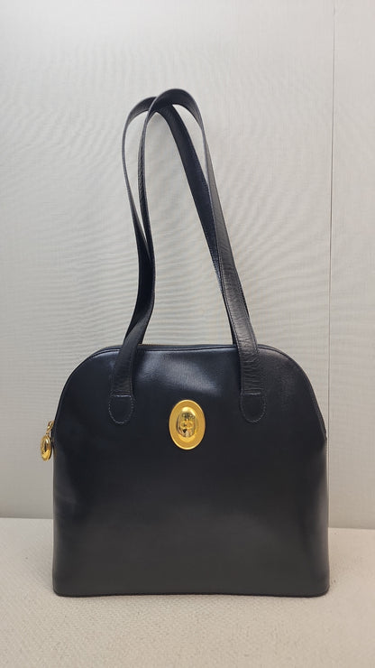 Dior Black Leather Logo Medallion Shoulder Bag