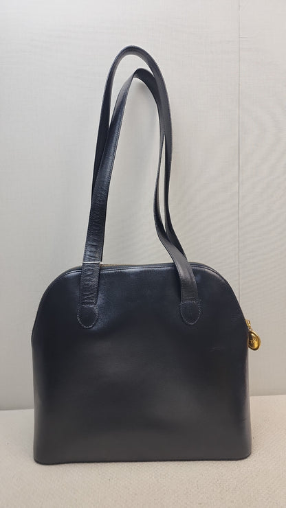 Dior Black Leather Logo Medallion Shoulder Bag