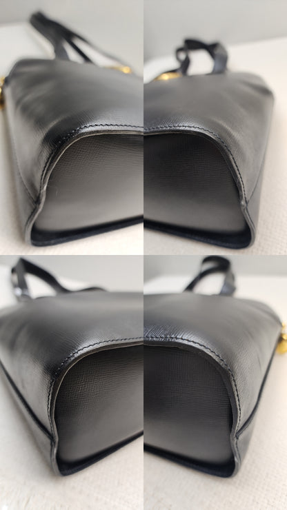 Dior Black Leather Logo Medallion Shoulder Bag
