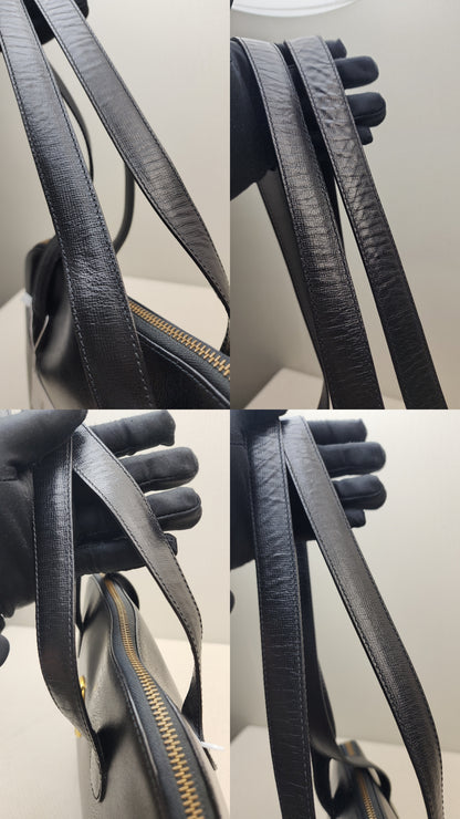 Dior Black Leather Logo Medallion Shoulder Bag