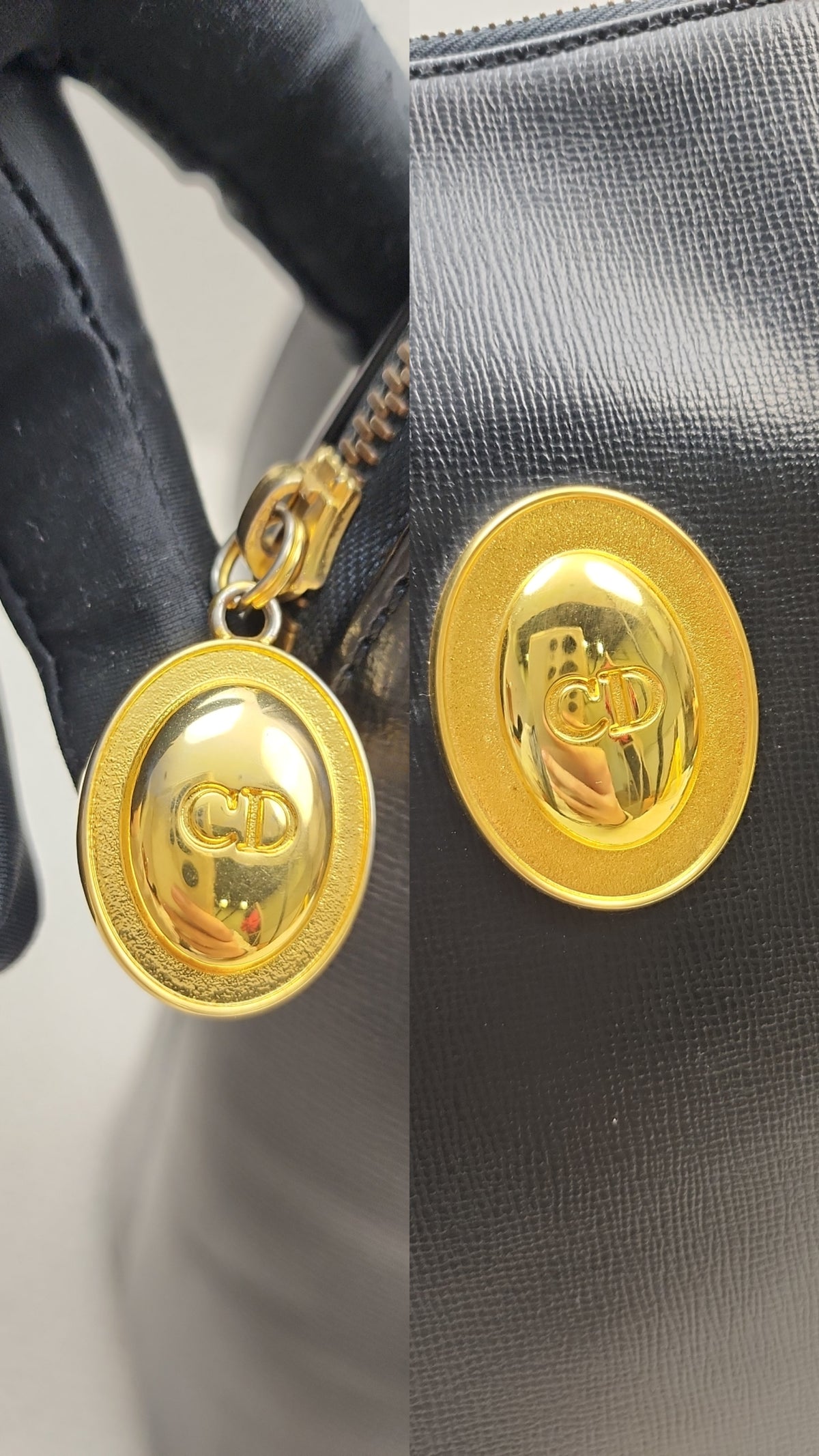 Dior Black Leather Logo Medallion Shoulder Bag