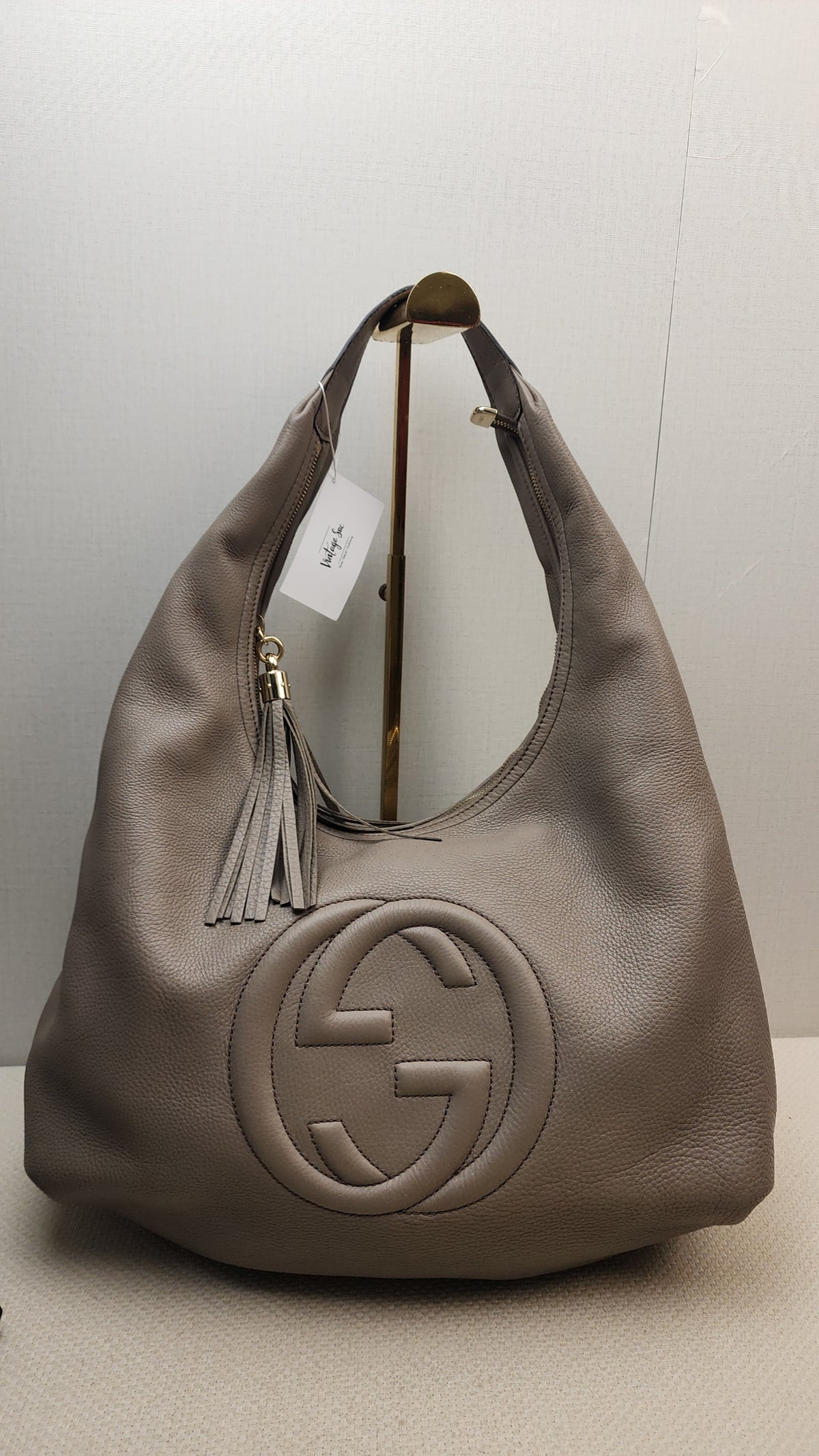 Gucci Taupe Calfskin Interlocking Soho Hobo Bag