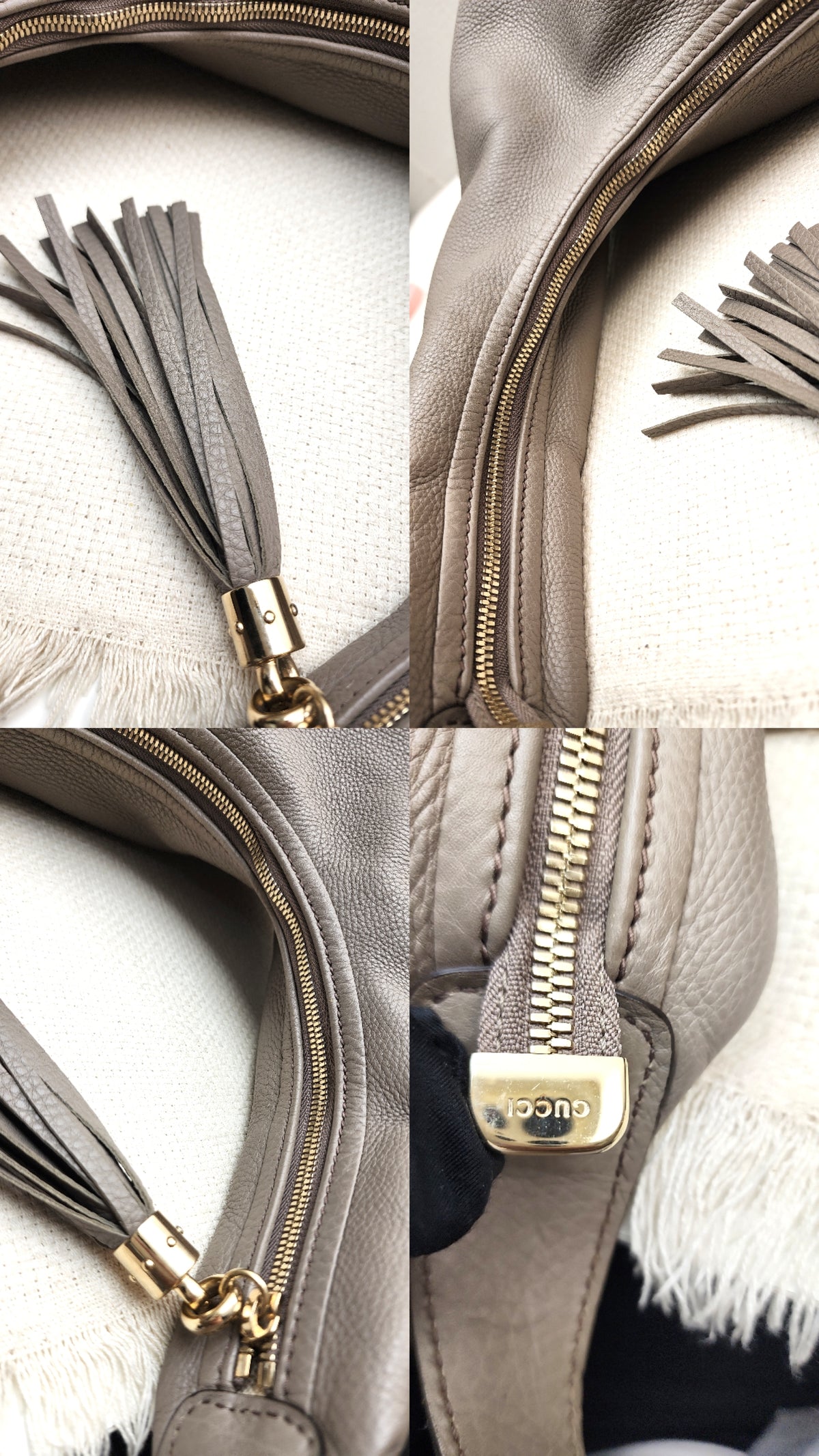 Gucci Taupe Calfskin Interlocking Soho Hobo Bag