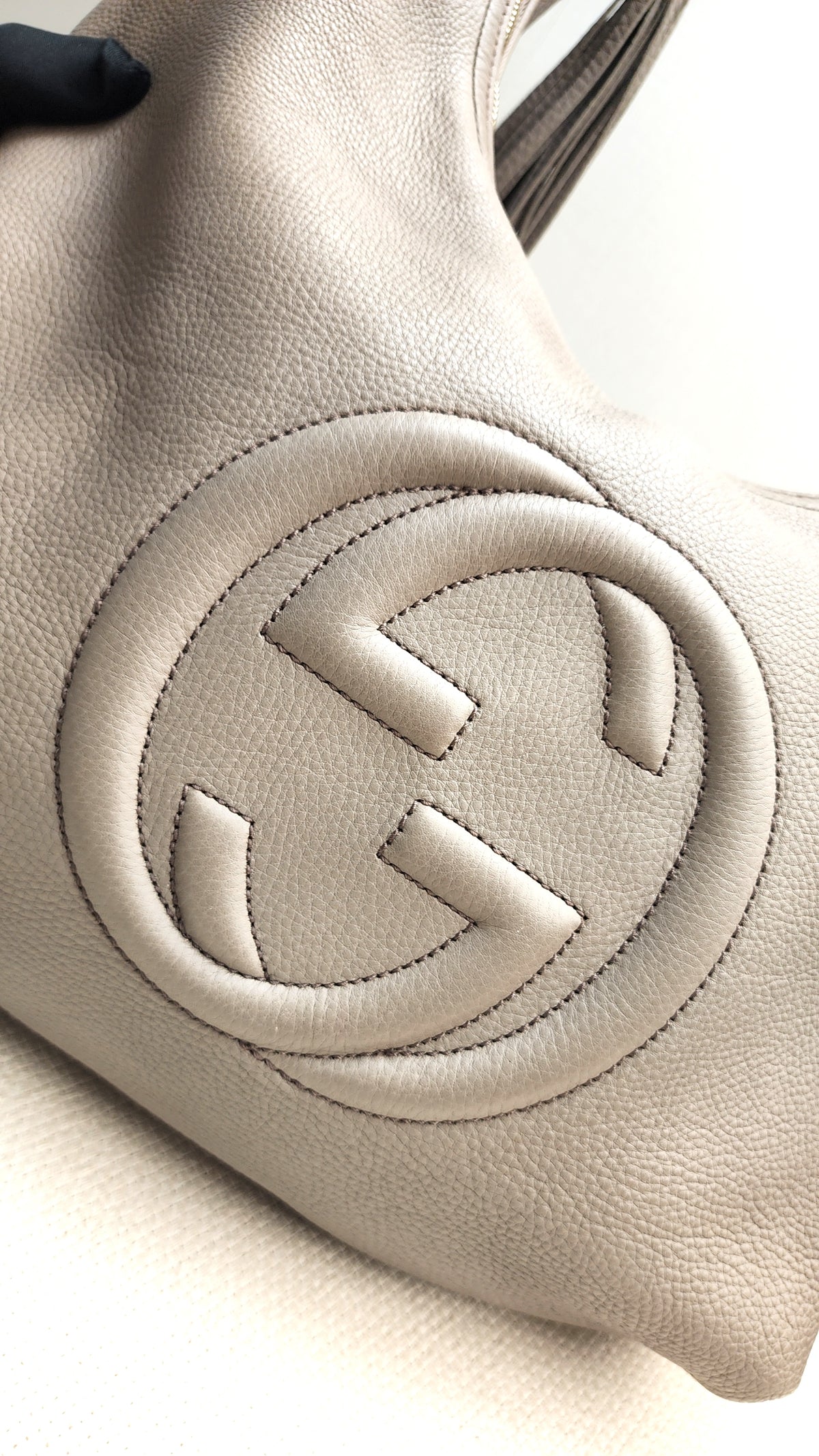 Gucci Taupe Calfskin Interlocking Soho Hobo Bag