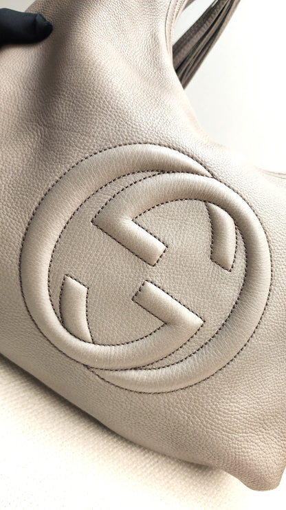 Gucci Taupe Calfskin Interlocking Soho Hobo Bag