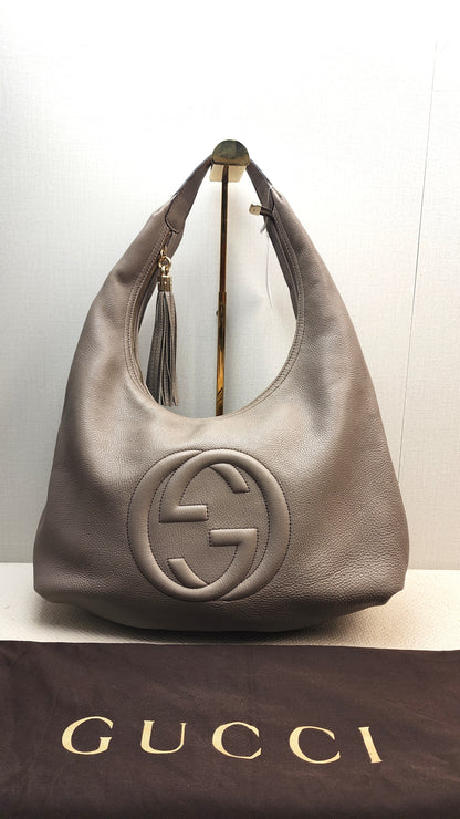 Gucci Taupe Calfskin Interlocking Soho Hobo Bag