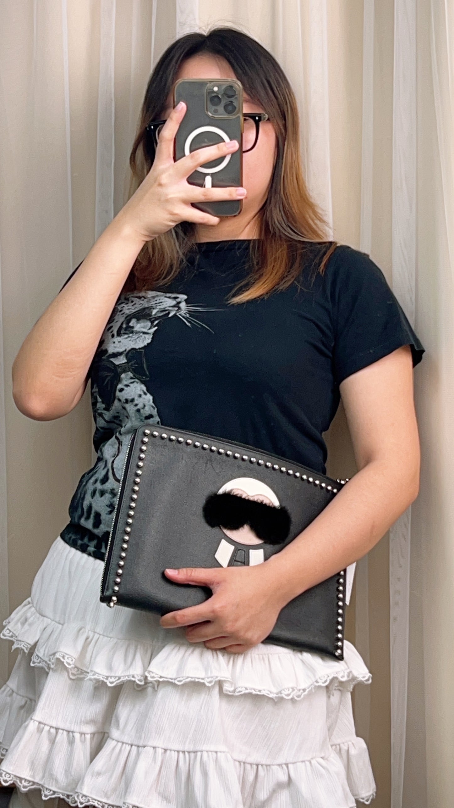 Fendi Black Karlito Clutch Studs